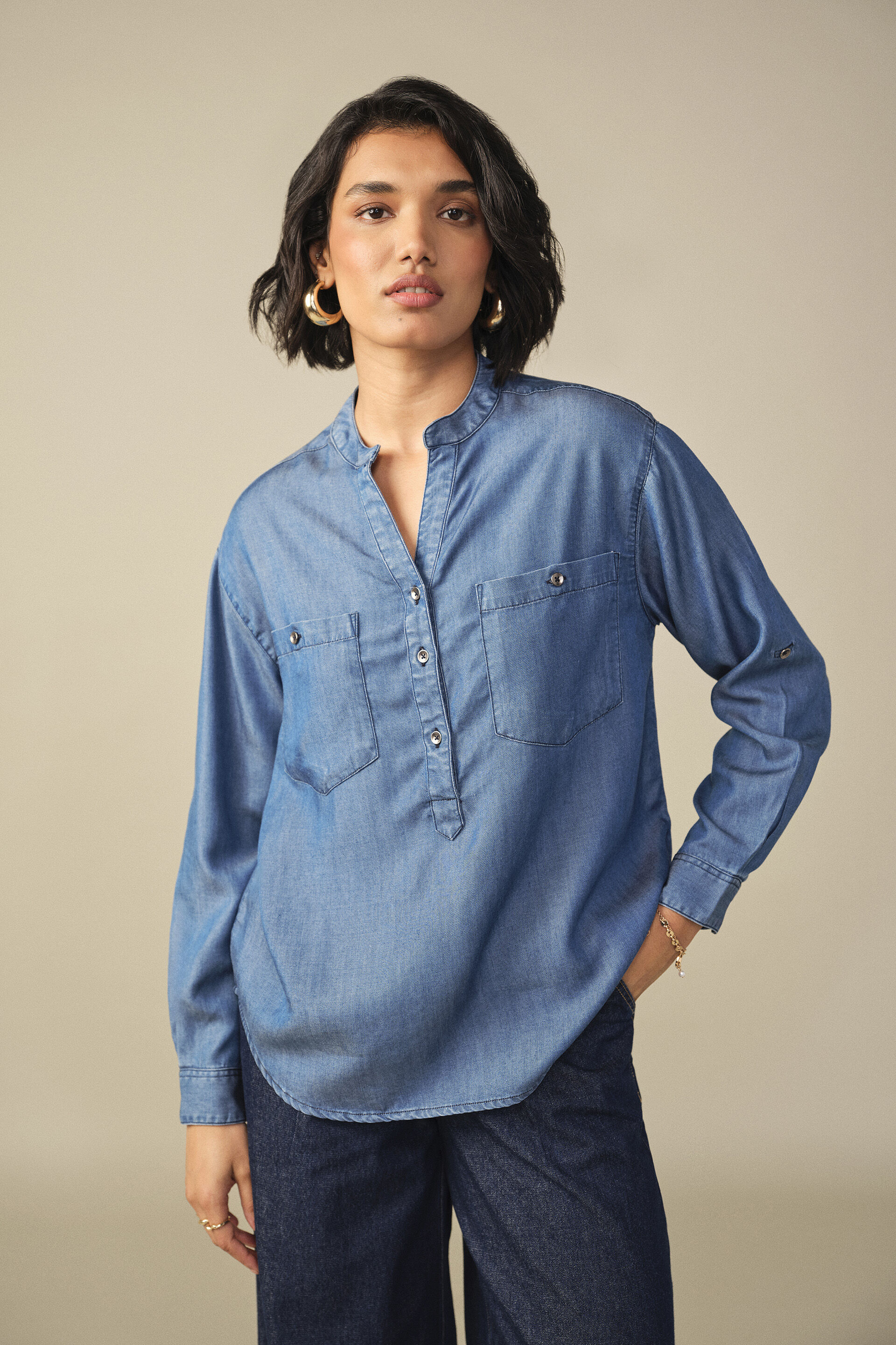 Relaxed Tencel Shirt in Light Blue, Blue, image 1